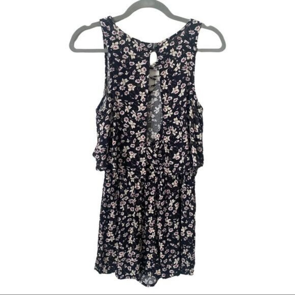 NWT American Eagle Floral Lace Up V-Neck Front Open Back Sleeveless Romper - Picture 2 of 13